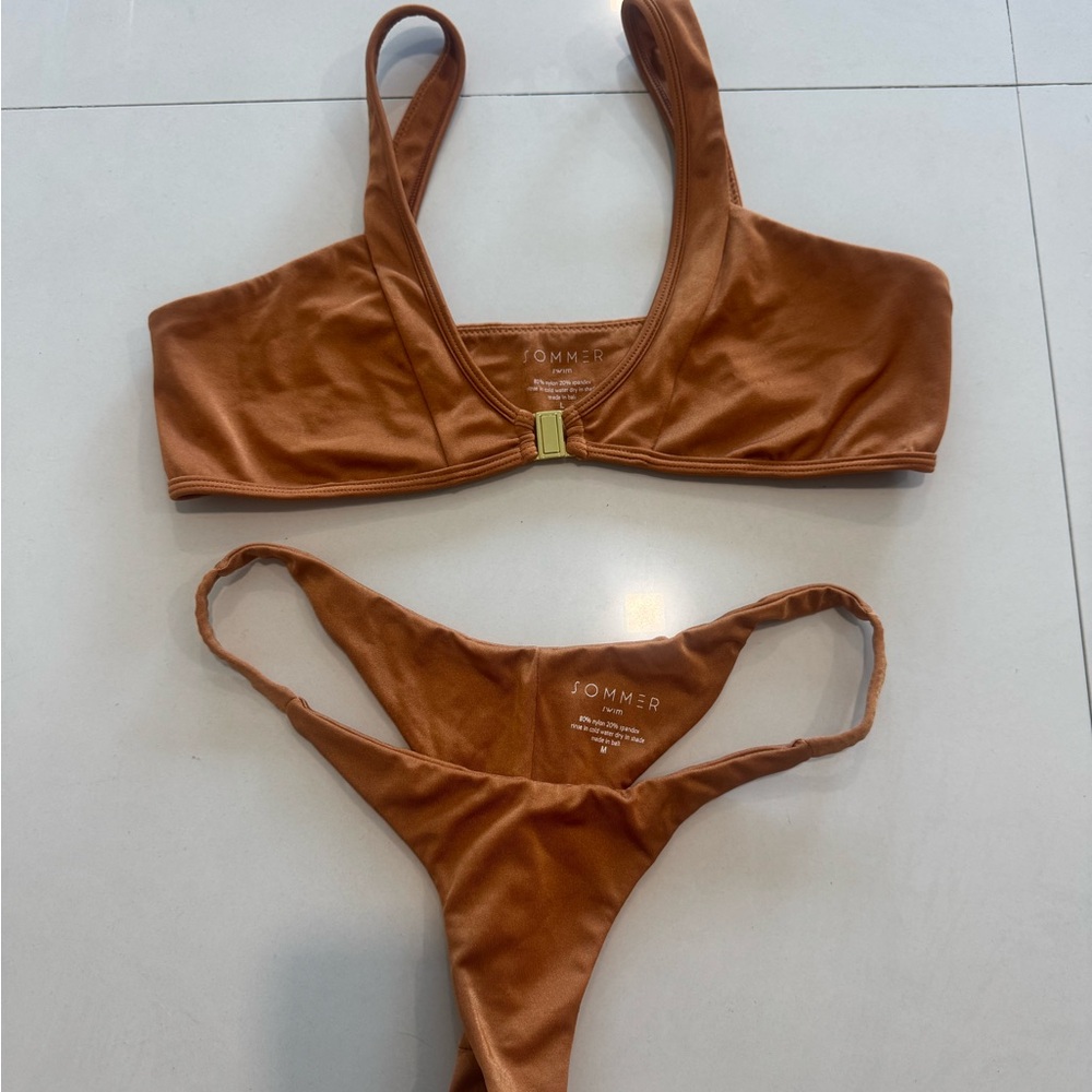 SOMMER Rust Brown Scoop Bikini Top & High-Cut Bottom Set